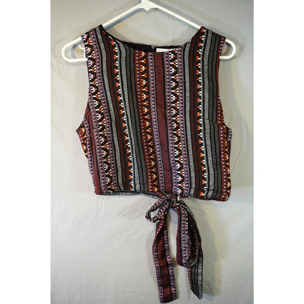 FRNCH Paris Lola Open Cutout Back Self Tie Crop Top Aztec Tribal Woven Large NWT